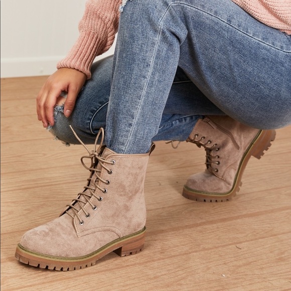 Lace Up Taupe Suede Boots - Picture 4 of 10